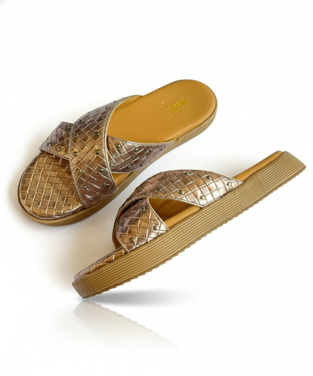 RIVA METALLIC COMFY SLIDES