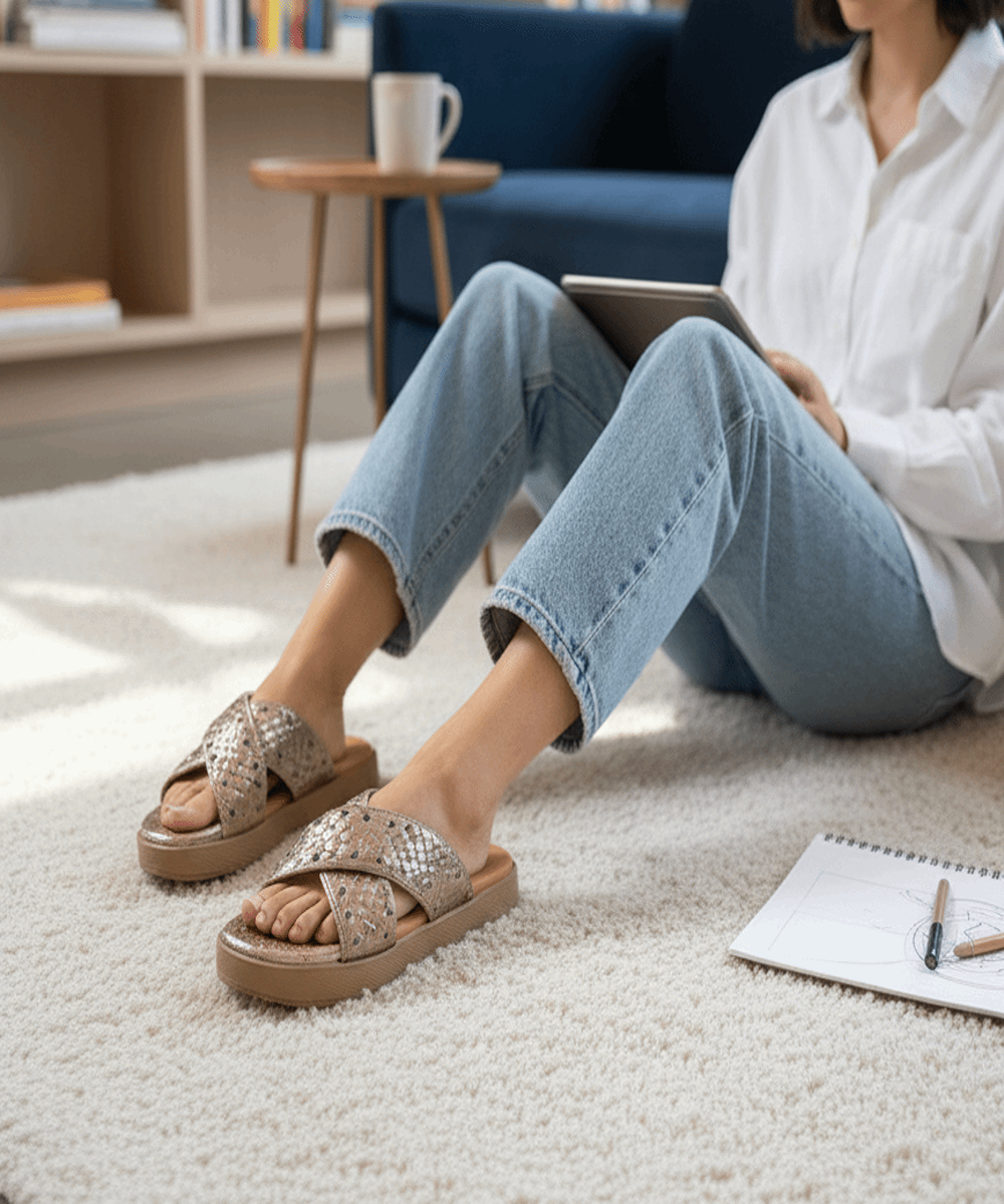 RIVA METALLIC COMFY SLIDES