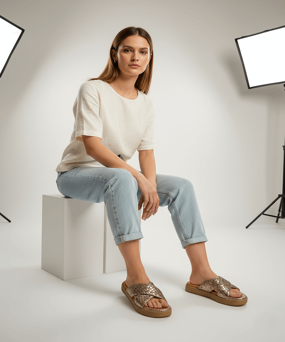 RIVA METALLIC COMFY SLIDES