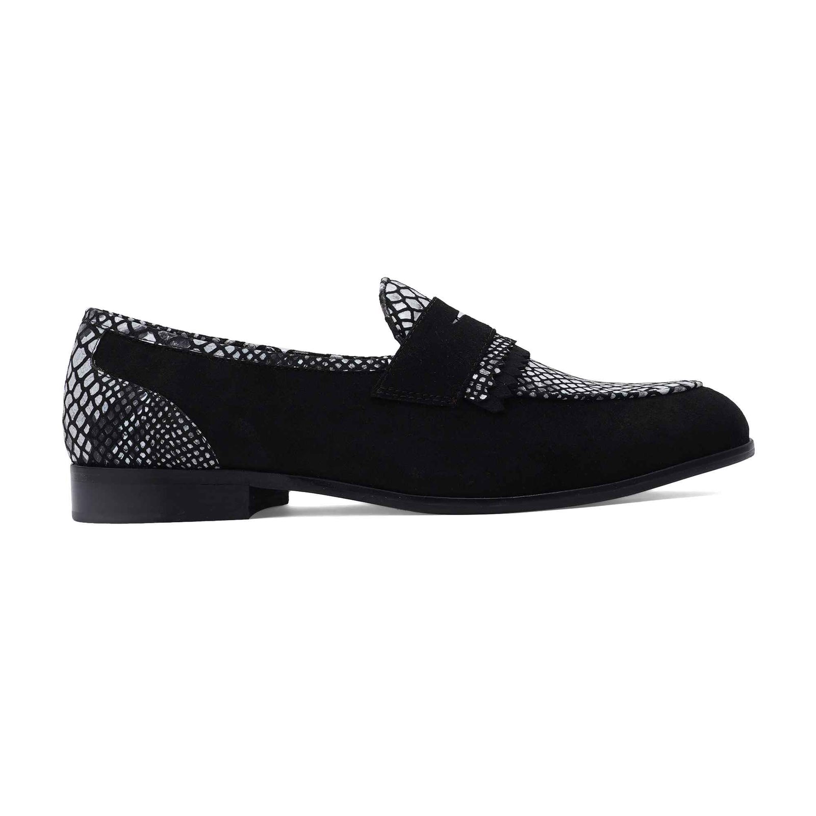 epine ribbon fringe Loafer Black 24.5 FRINGE LOAFERS WITH BUCKLE